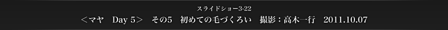 スライドショー3-22　＜マヤ　Day 5＞　その5　初めての毛づくろい　撮影：高木一行　2011.10.07